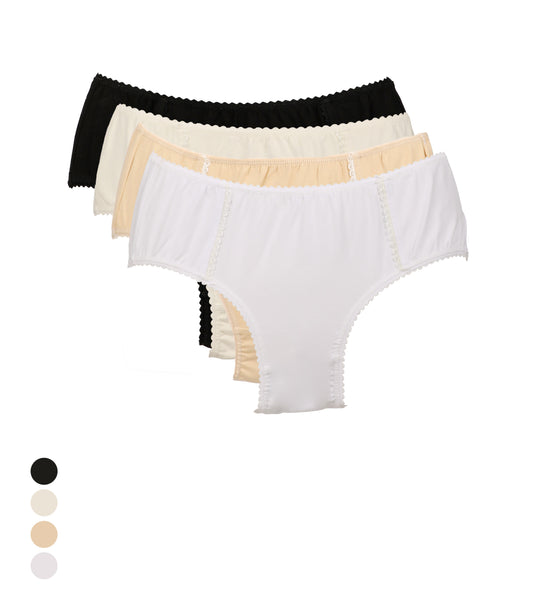 Lot de 4 slips femme coton lycra avec galon